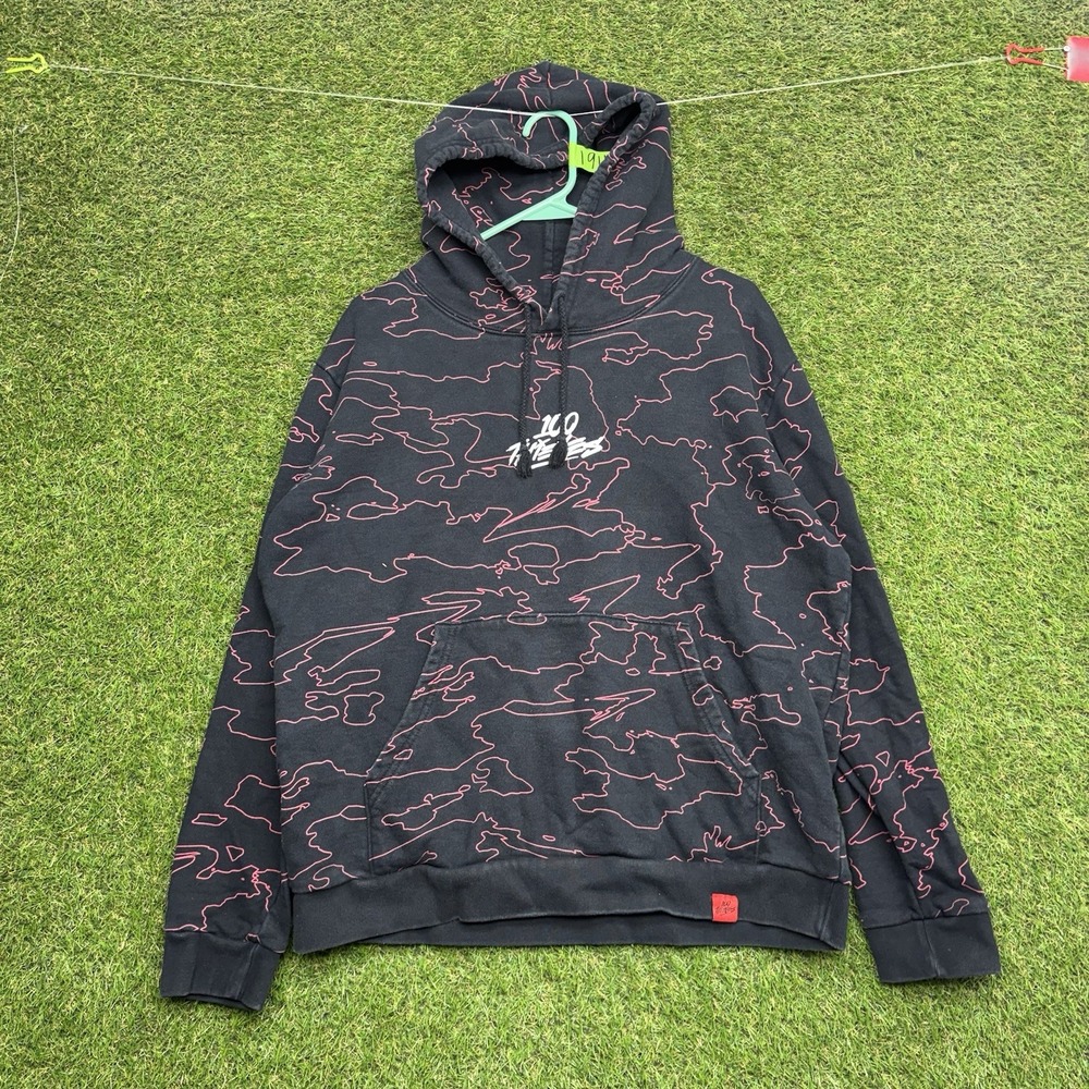 100 Thieves Hoodie Mens Large Cotton Fleece Spellout Black Geography Camo y2k